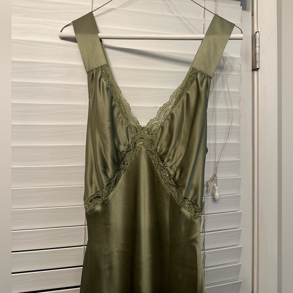 Reformation Chania Silk Dress in Artichoke Green Maxi Sleeveless Lace - Picture 10 of 14